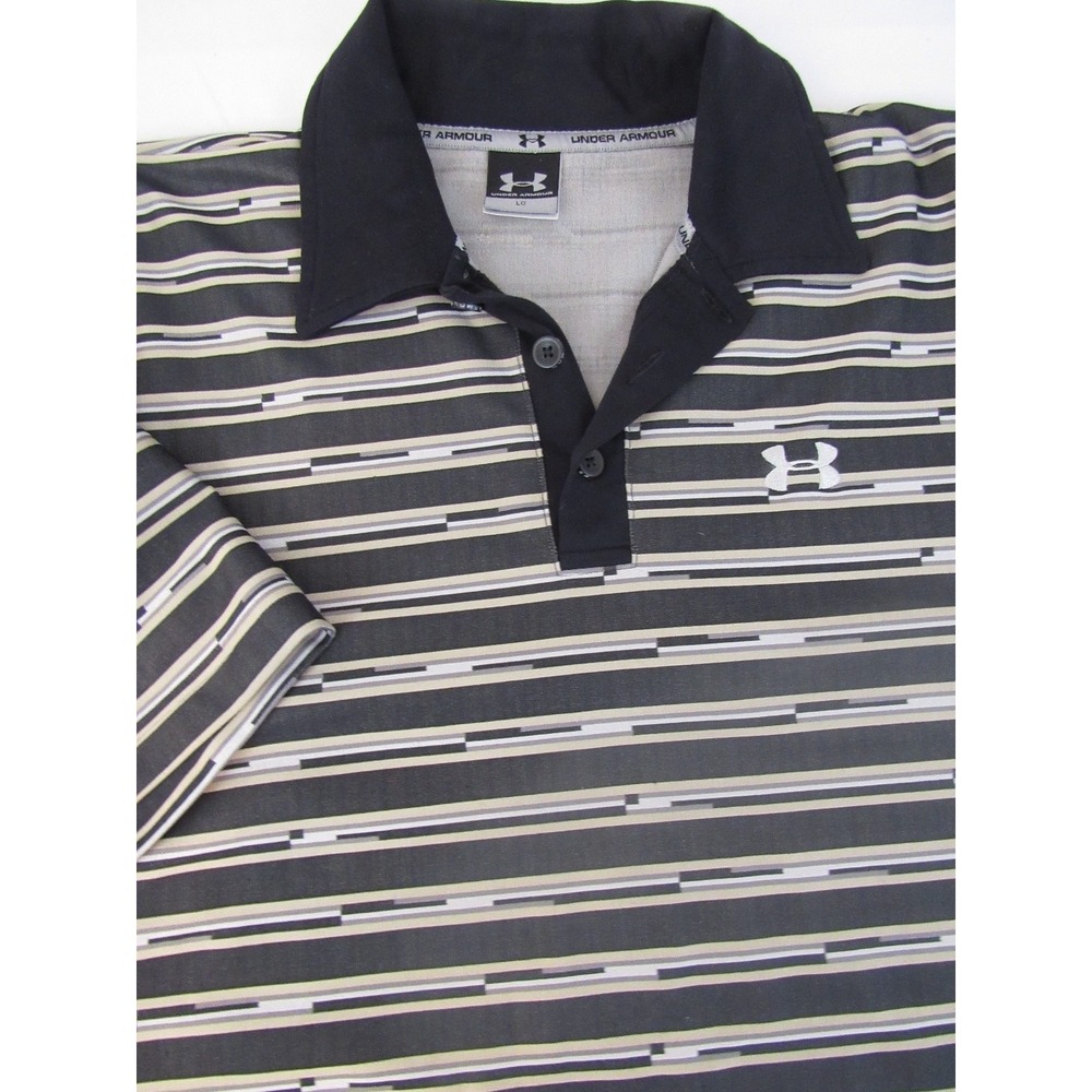 Under Armour Black Gold Polo Logo Moisture dry Golf Shirt Size L